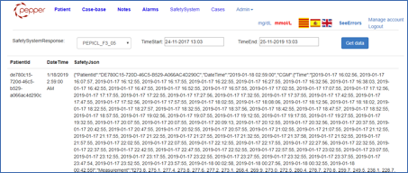 Figure 15. Safety System Objects (JSON format) for a selected patient